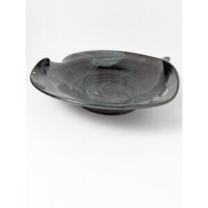 LL Loveless 1998 Signed Studio Pottery Bowl Blue Brown Organic Modern